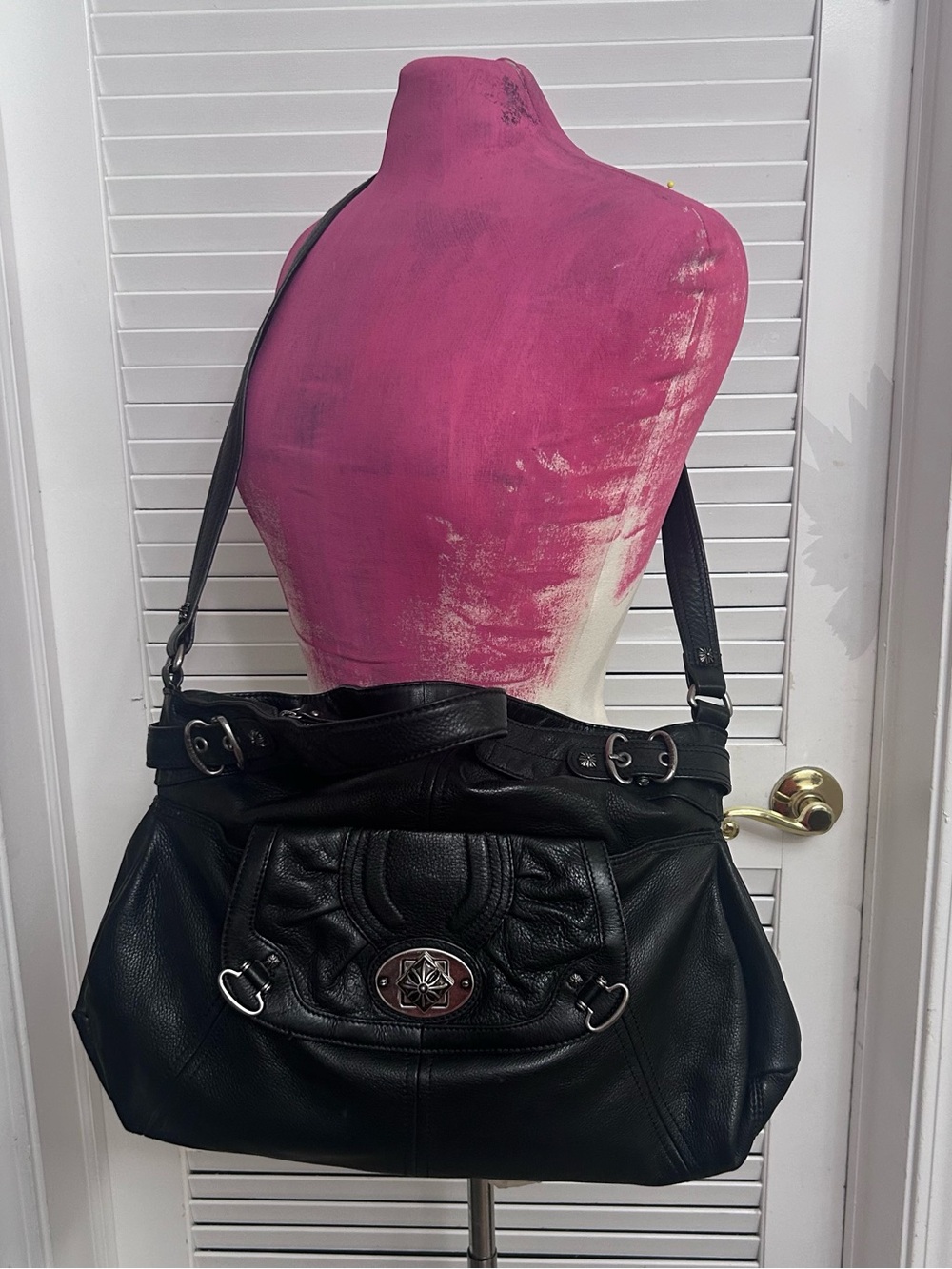 🖤MAKE OFFER🖤 b. makowsky Black Leather Large Shoulder Bag Silver Goth Punk Y2K